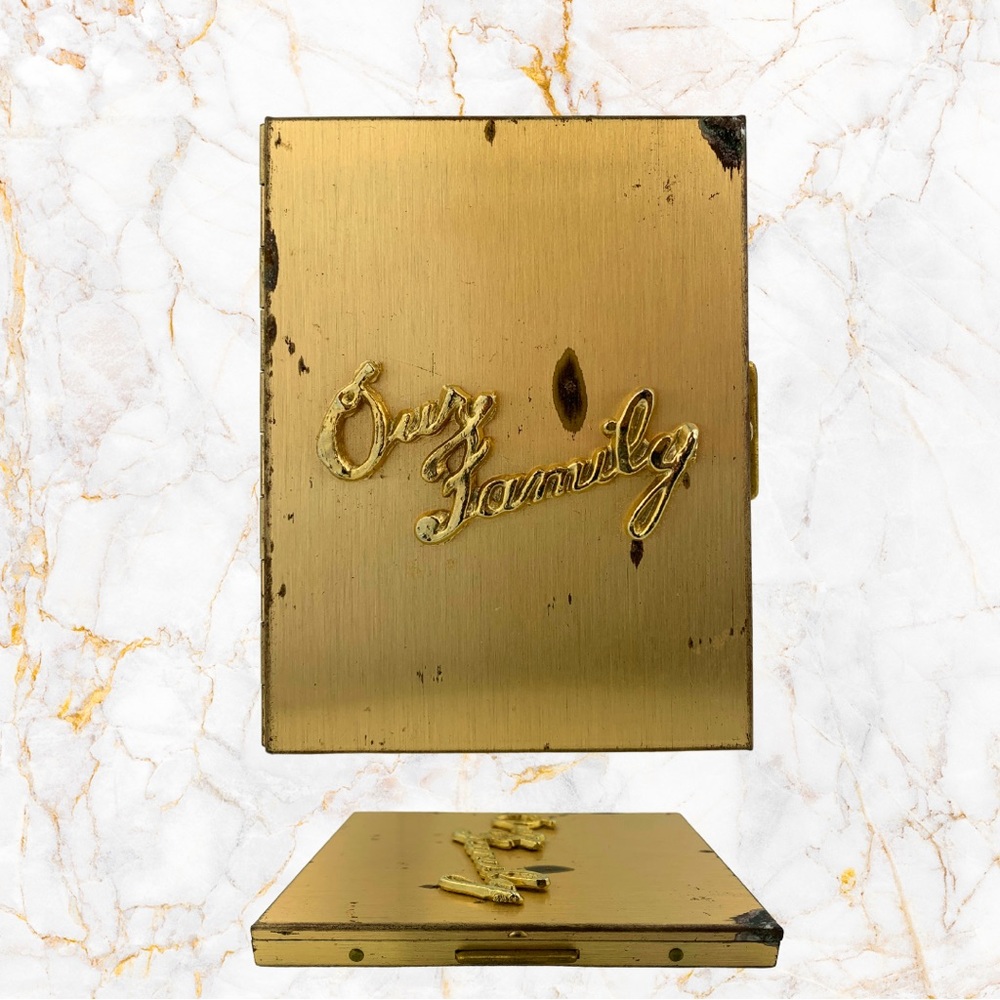 Vintage 50s OUR FAMILY Compact Photo Album Clasp Closure Gold Tone Metal